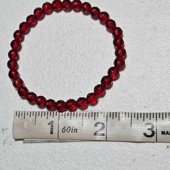 Retro Faceted Red Beaded Stretch Bracelet Minimalist Fashion Jewelry Women - Picture 3 of 3
